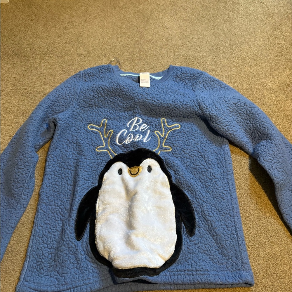 Secret Treasures Blue Penguin Fleece Top
